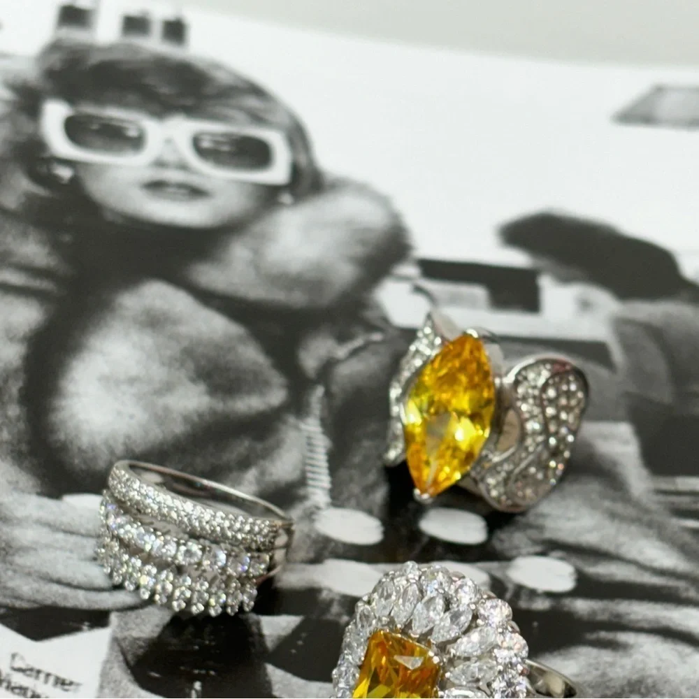 Mela Yellow Stone Fashion Cocktail Statement Ring